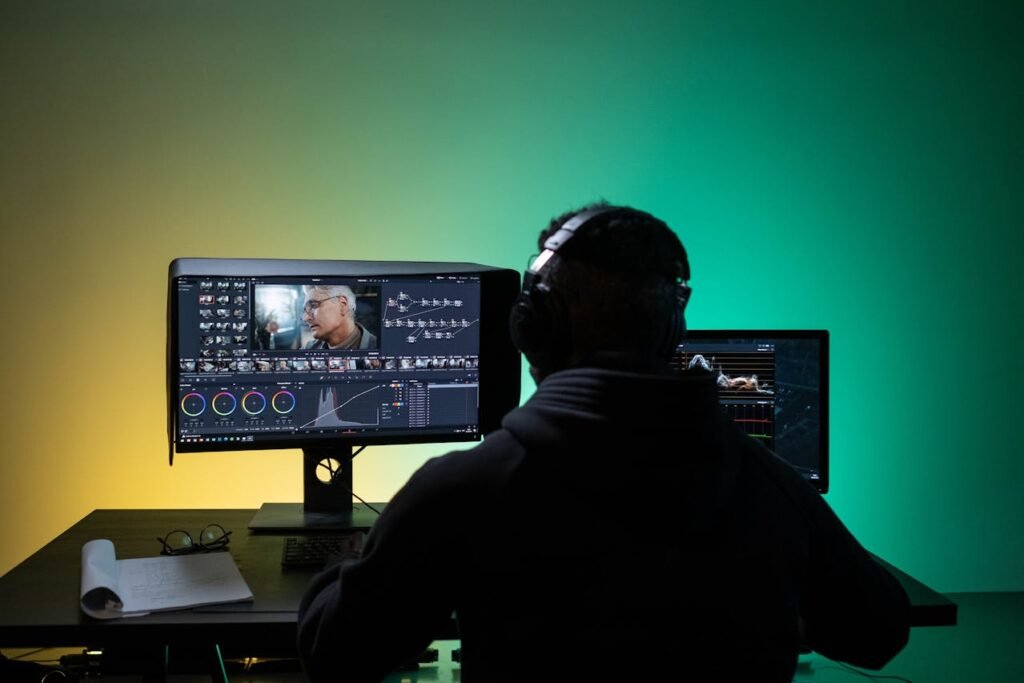 A video editor working with Davinci resolve